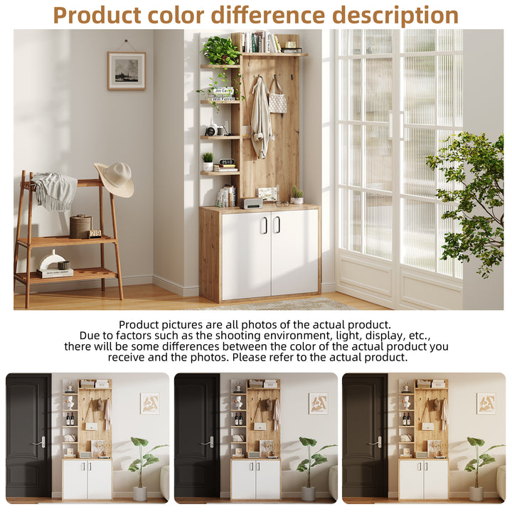 Wooden entryway wardrobes with coat hooks and shoe storage shelves ELYSIUMIS