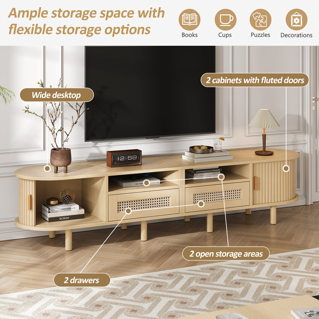 Oak Oval TV Stand with 2 Drawers with Rattan and 2 Sliding Doors 170cm VASEELITE