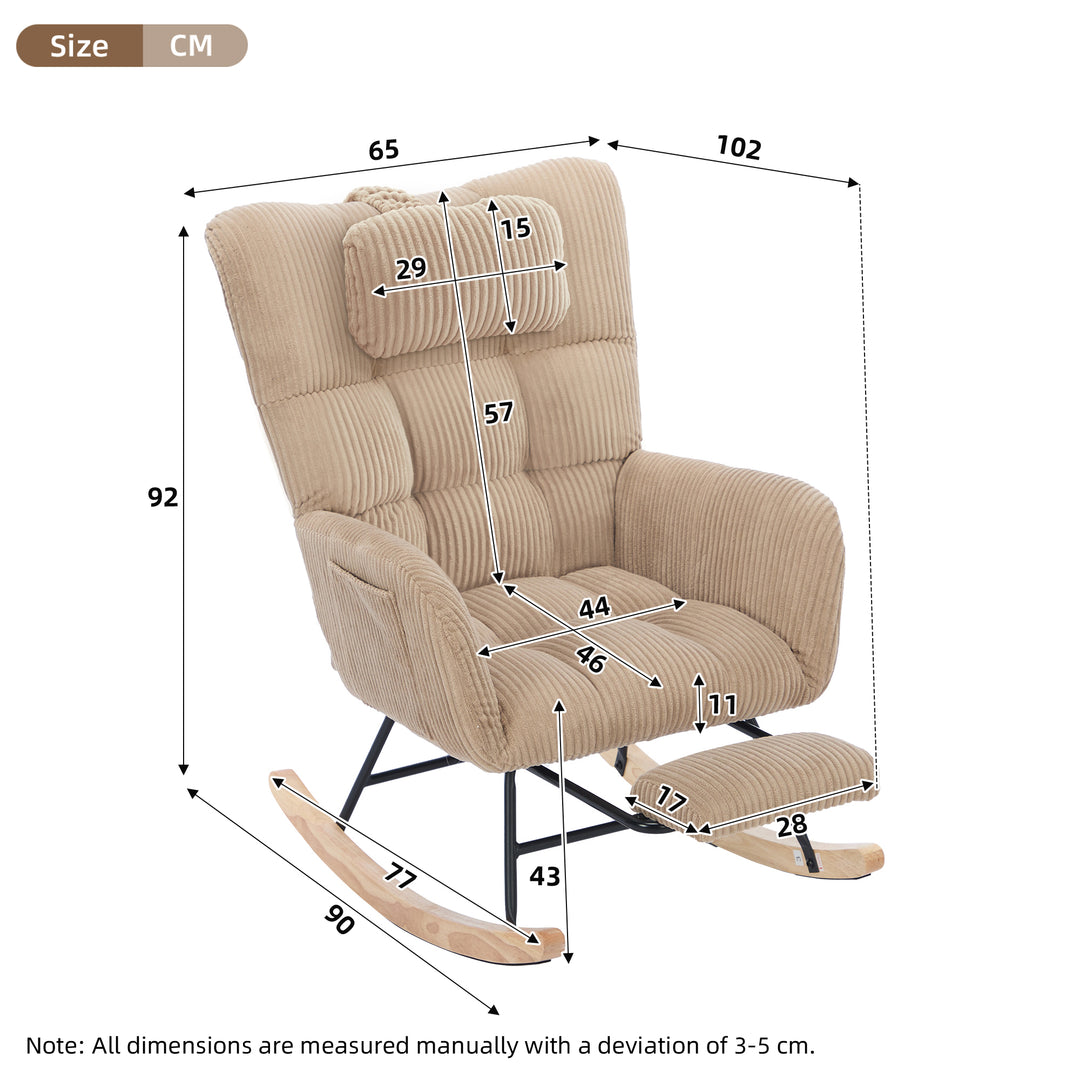 Beige corduroy rocking chair with adjustable footrest OBSIDIANCORE