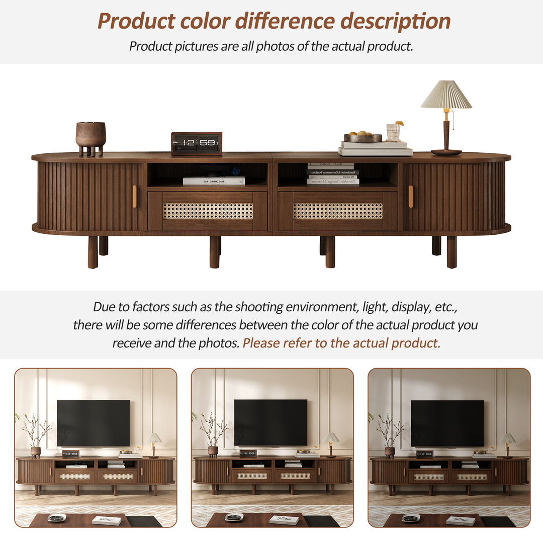 Retro Oval Dark Oak TV Stand with 2 Drawers and Sliding Doors 170 cm VASEGLASS