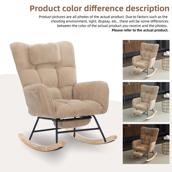 Beige corduroy rocking chair with adjustable footrest OBSIDIANCORE
