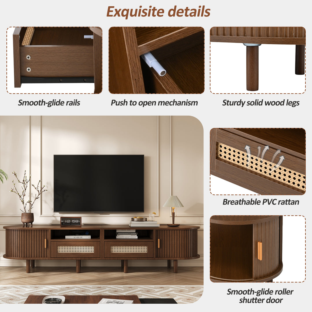 Retro Oval Dark Oak TV Stand with 2 Drawers and Sliding Doors 170 cm VASEGLASS