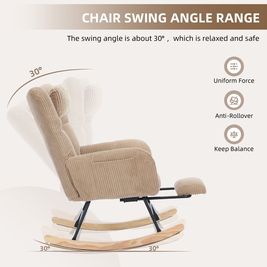 Beige corduroy rocking chair with adjustable footrest OBSIDIANCORE