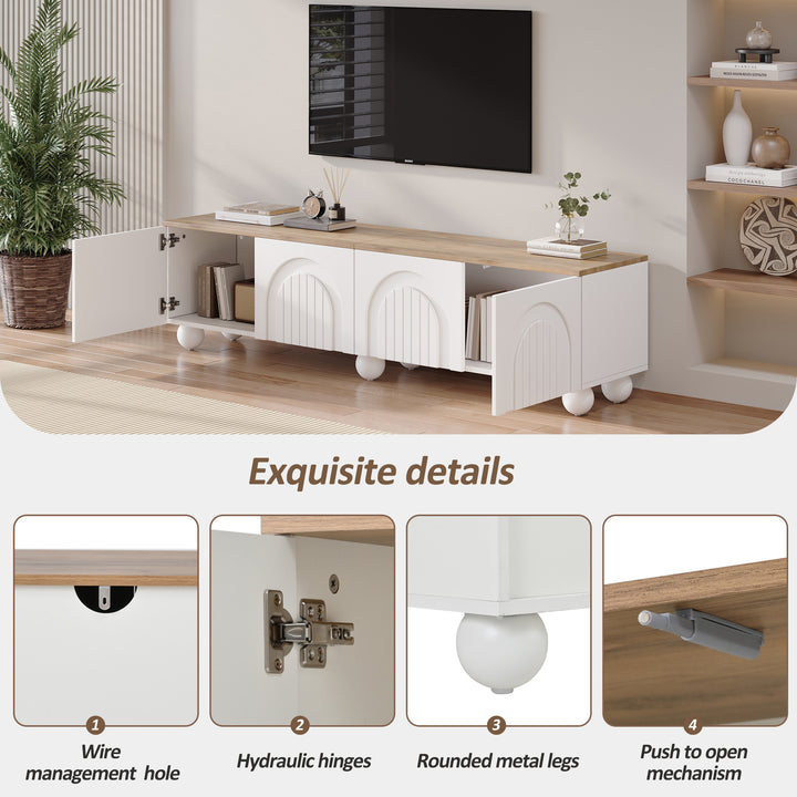 Modern Style White and Oak TV Stand with 4 Doors & Push-Open Storage 180cm WICKERSOFA