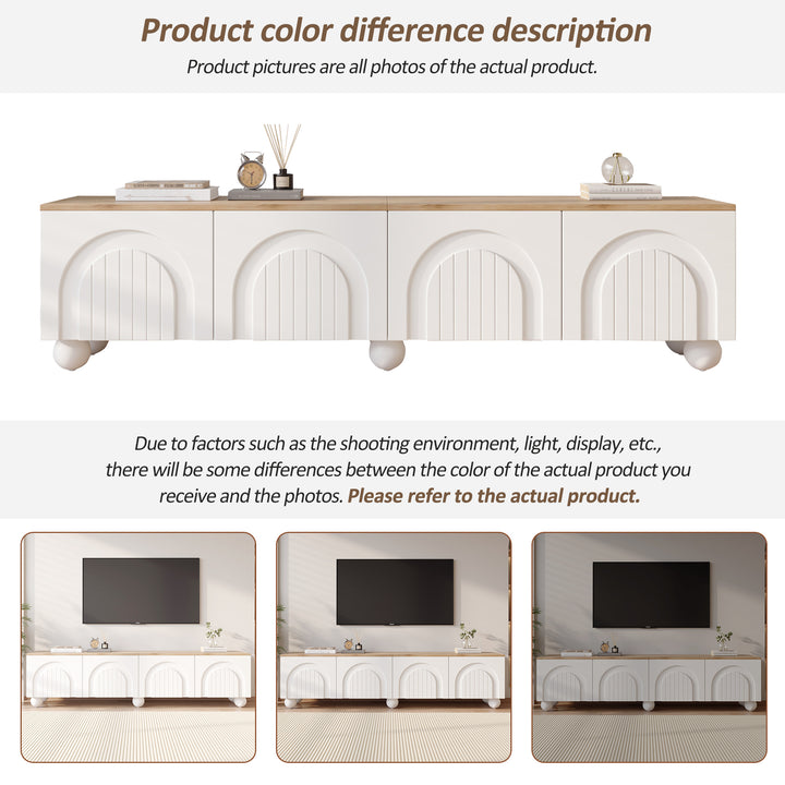Modern Style White and Oak TV Stand with 4 Doors & Push-Open Storage 180cm WICKERSOFA