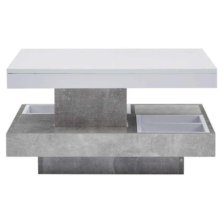 Rotating 360° white high-gloss coffee table marble-patterned, double-layer storage FLARENEXUSA
