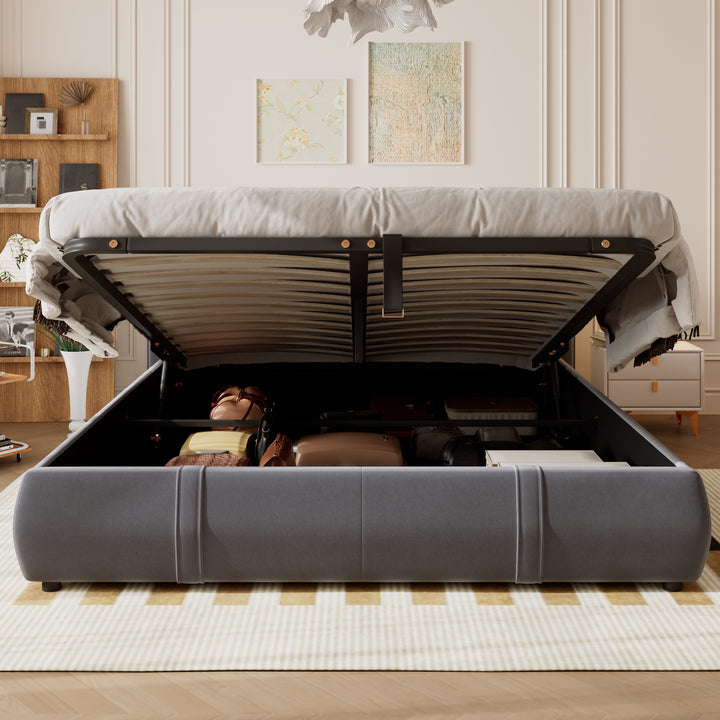 Upholstered velvet grey, hydraulic ottoman double bed with storage function 135×190cm KELPFROND