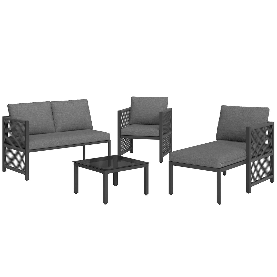 Garden furniture set 4-5 seater grey modular sofa with tempered glass table INFINITECASCD