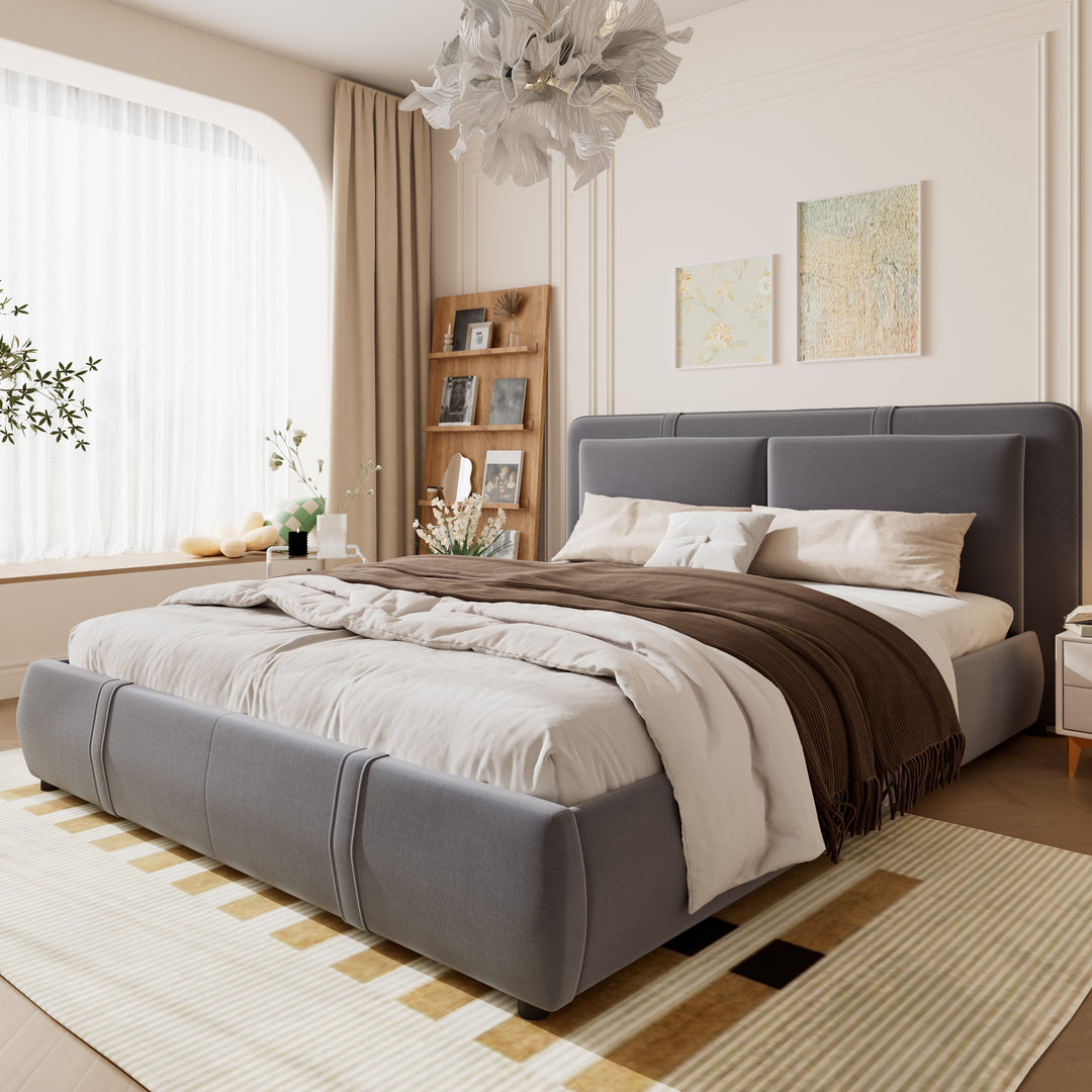 Upholstered velvet grey, hydraulic ottoman double bed with storage function 135×190cm KELPFROND