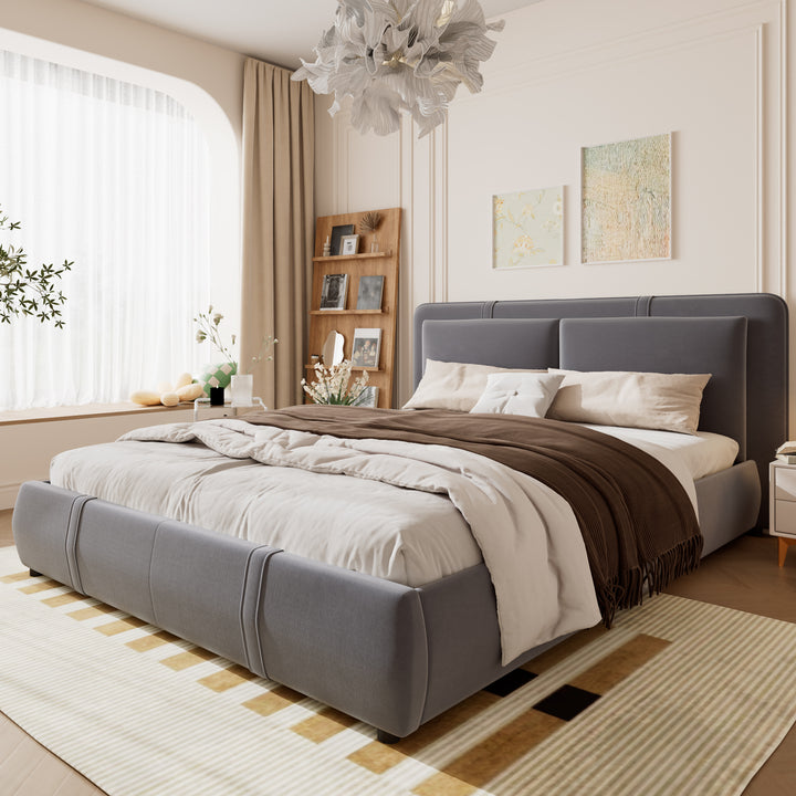 Upholstered velvet grey, hydraulic ottoman double bed with storage function 135×190cm KELPFROND