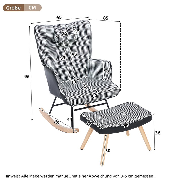 Black white houndstooth rocking chair high back with footrest CLOUDBROOK UK