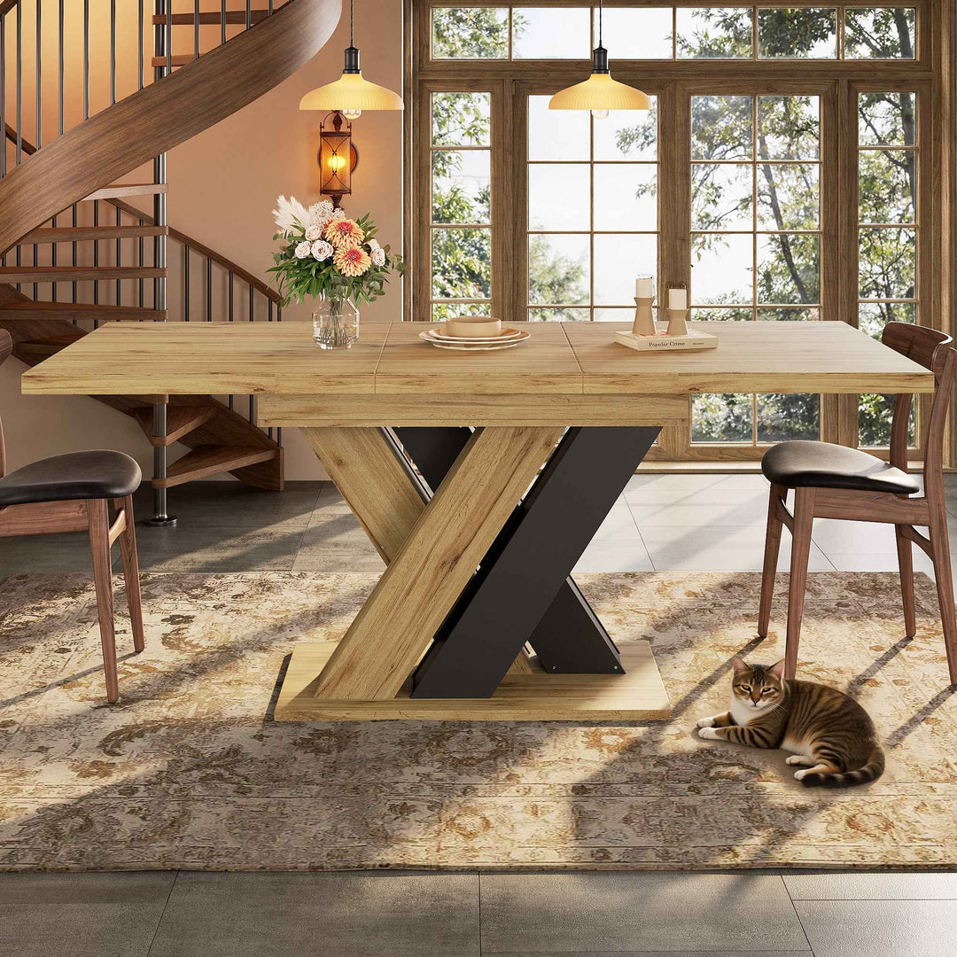 Wooden extendable dining table X-shaped legs 119-158.5cm