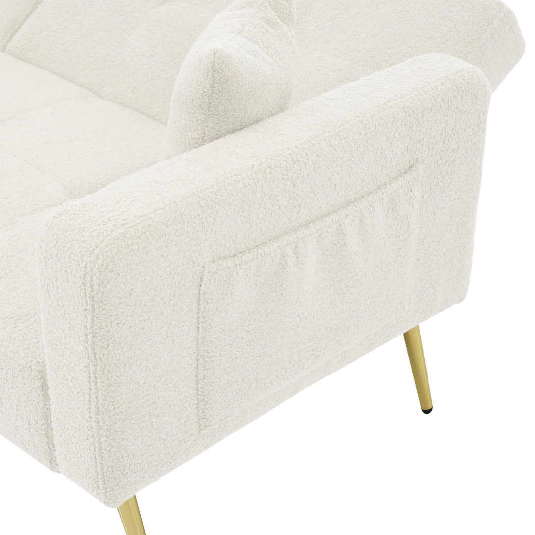 Ivory white sherpa 3-seater clic-clac sofa bed, adjustable backrest & side pocket ALDEN WHITE UK
