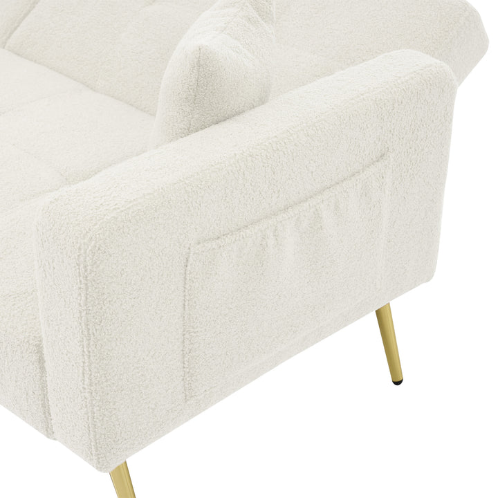 Ivory white sherpa 3-seater clic-clac sofa bed, adjustable backrest & side pocket ALDEN WHITE UK