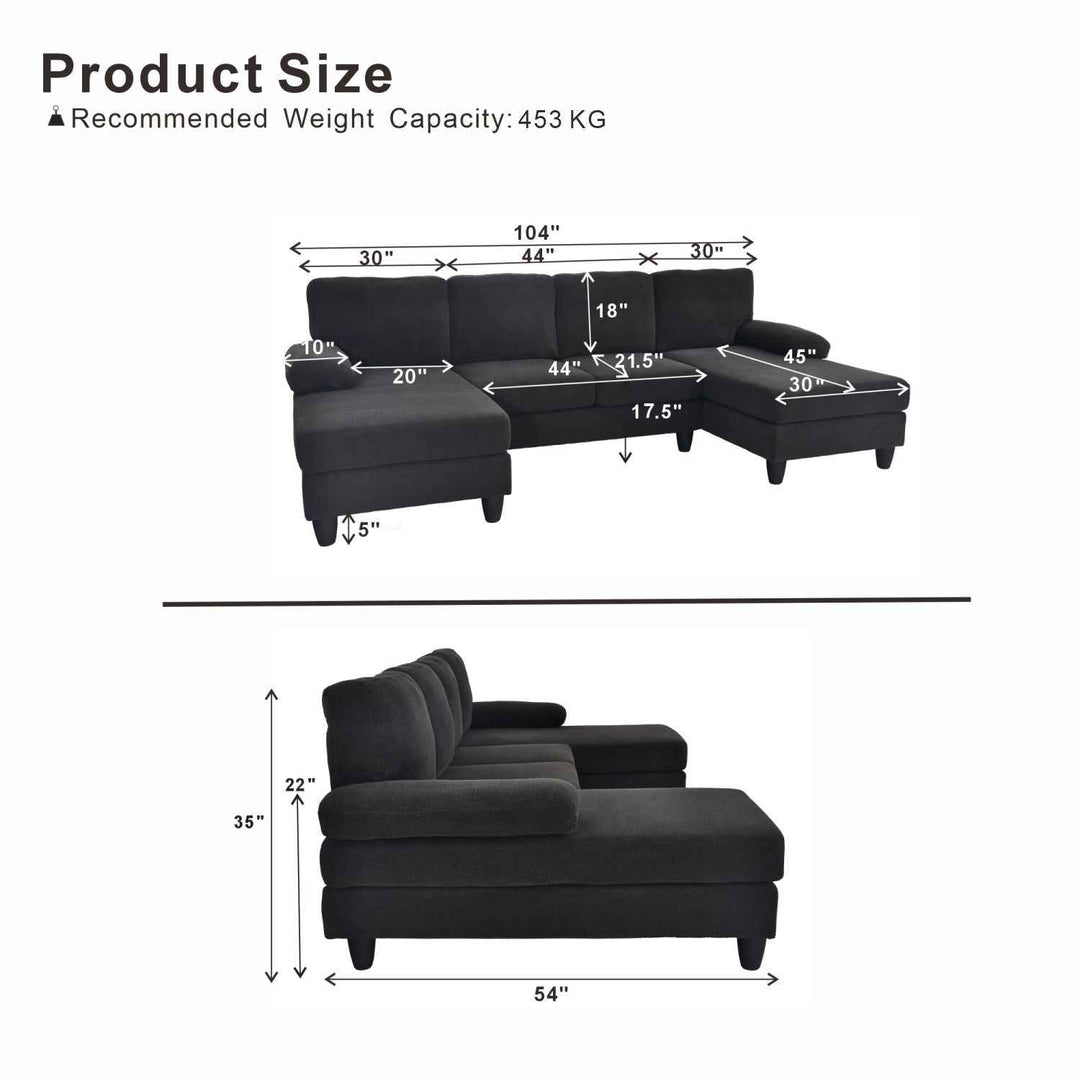 00+缺图 Modern U-Shaped Sofa Dark Grey Nubby Fabric Dual Chaise 264 cm  URBANCOPPERPRO