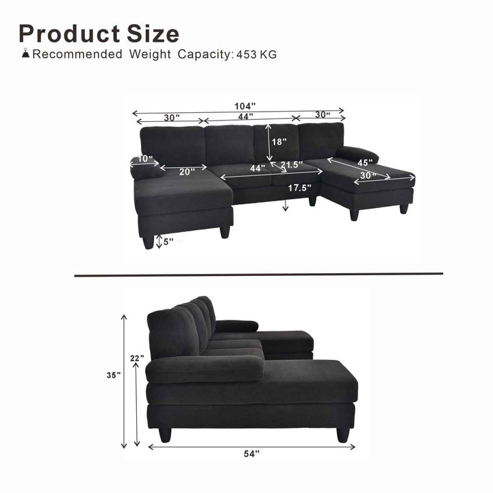 00+缺图 Modern U-Shaped Sofa Dark Grey Nubby Fabric Dual Chaise 264 cm  URBANCOPPERPRO