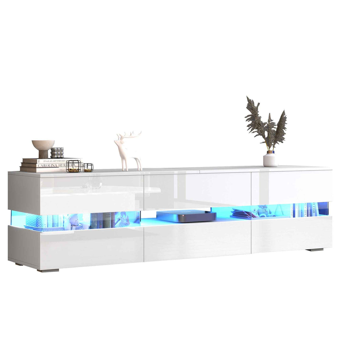 00+TV Stand Cabinet 160cm White High Gloss with APP-Controlled LED Lights, for 60-70 Inch TVs COMPACTRESINPRIME