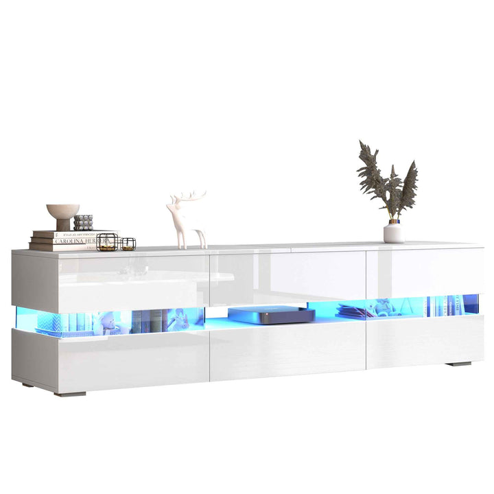 00+TV Stand Cabinet 160cm White High Gloss with APP-Controlled LED Lights, for 60-70 Inch TVs COMPACTRESINPRIME
