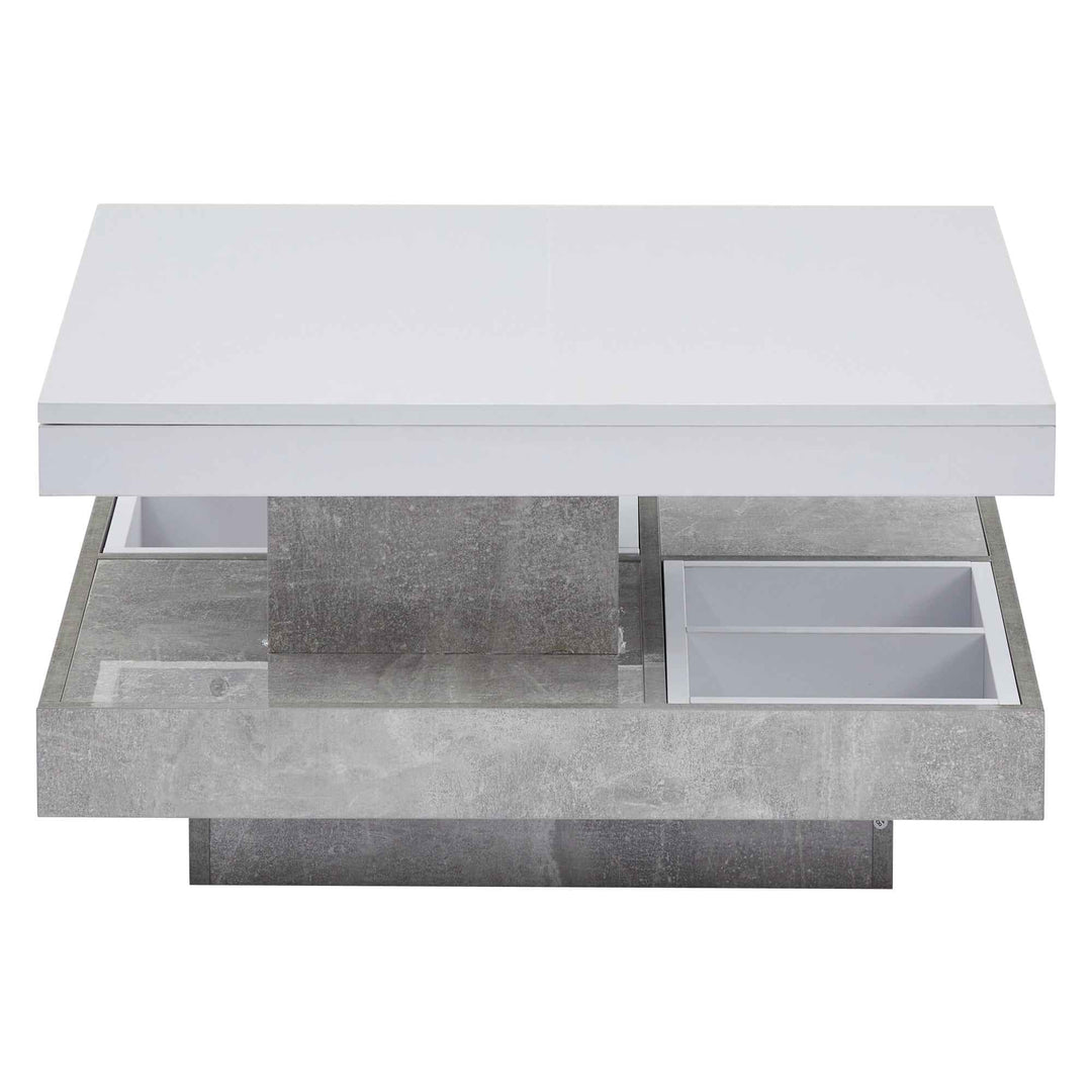 Rotating 360° white high-gloss coffee table marble-patterned, double-layer storage FLARENEXUSA