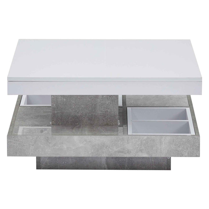 Rotating 360° white high-gloss coffee table marble-patterned, double-layer storage FLARENEXUSA