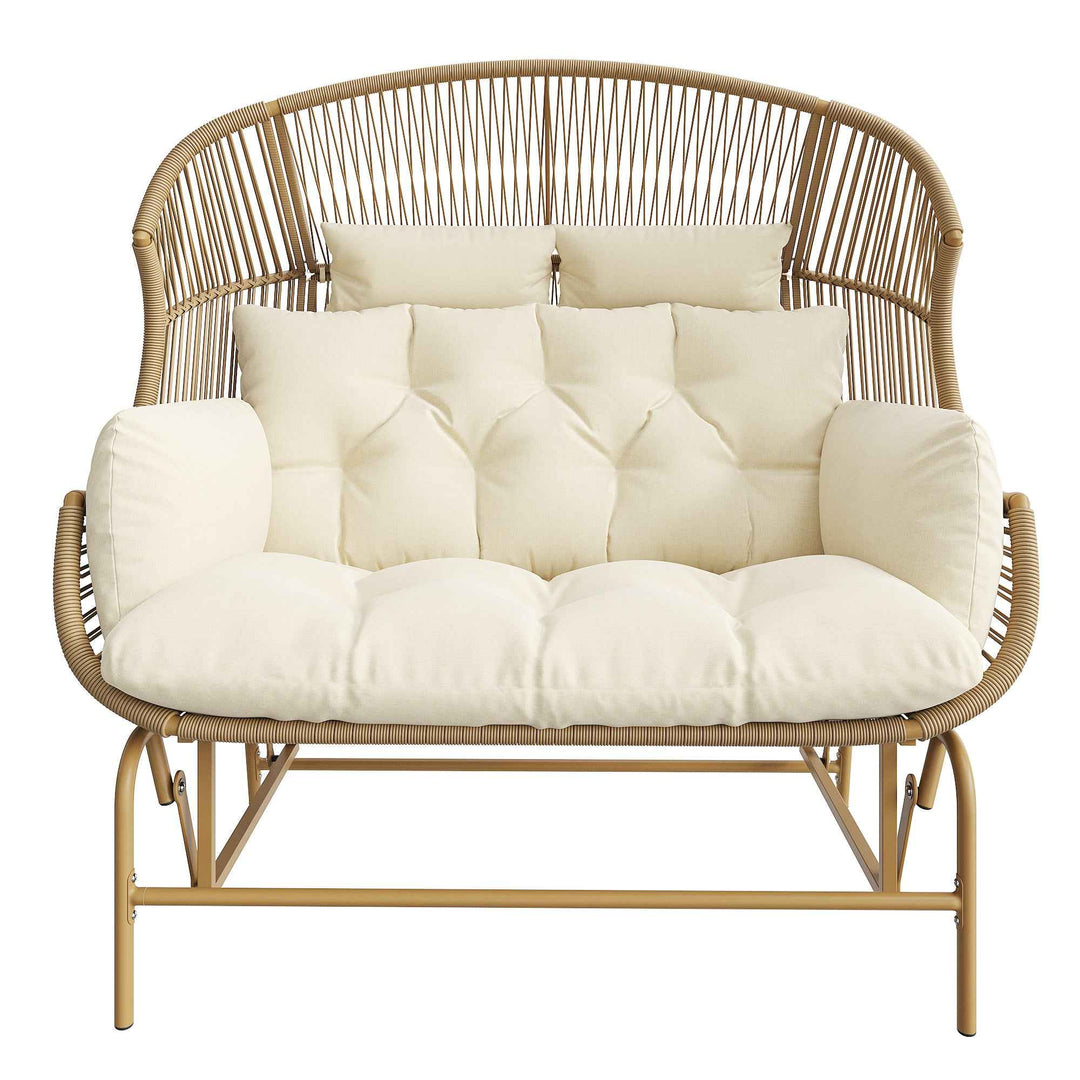 Garden rocking chair 2-seat PE Rattan beige swing with cushions FLAREINFINIX
