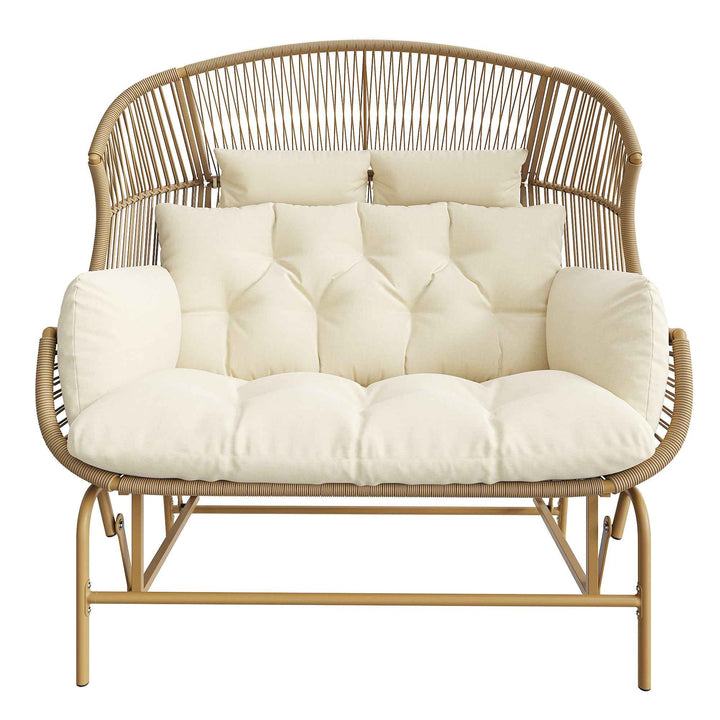 Garden rocking chair 2-seat PE Rattan beige swing with cushions FLAREINFINIX