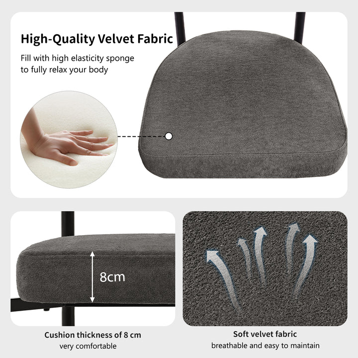 Set of 2 modern gray fabric armchairs black metal frame CLOUDGLADE