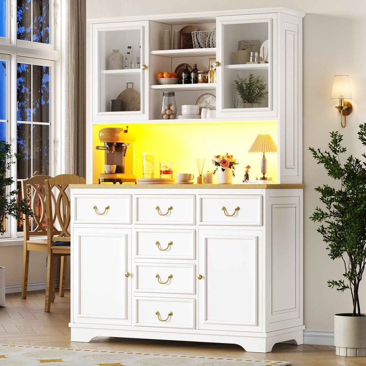 Tall white kitchen cabinet with LED lighting, USB ports & sockets 118x39.5x180cm