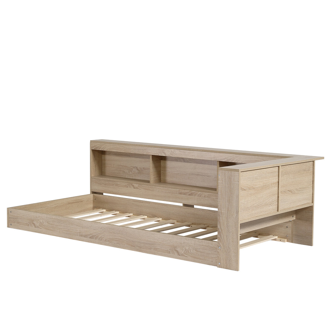 Oak storage single bed with storage shelves, daybed 90x190cm AIRGLOW UK