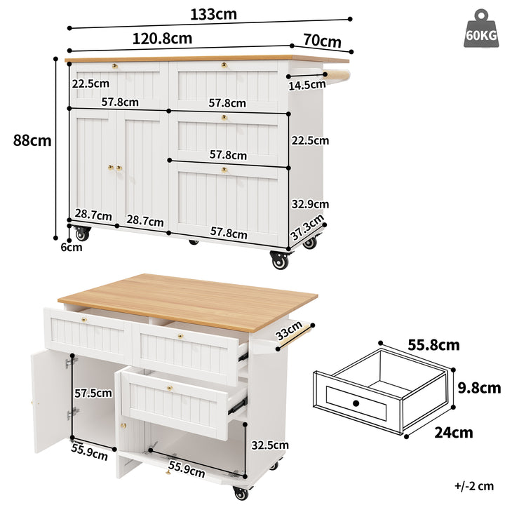 White kitchen trolley foldable top storage FROSTFIELD