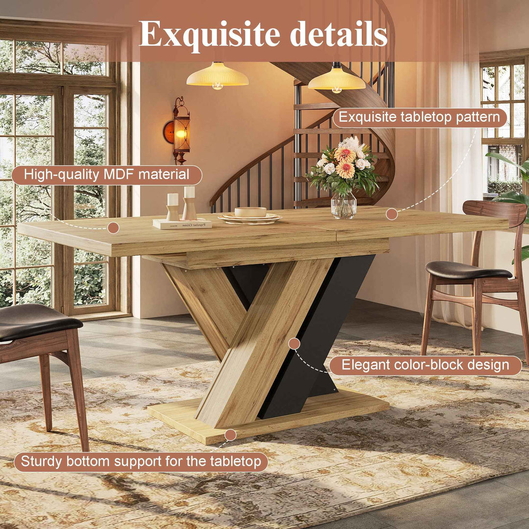 Wooden extendable dining table X-shaped legs 119-158.5cm