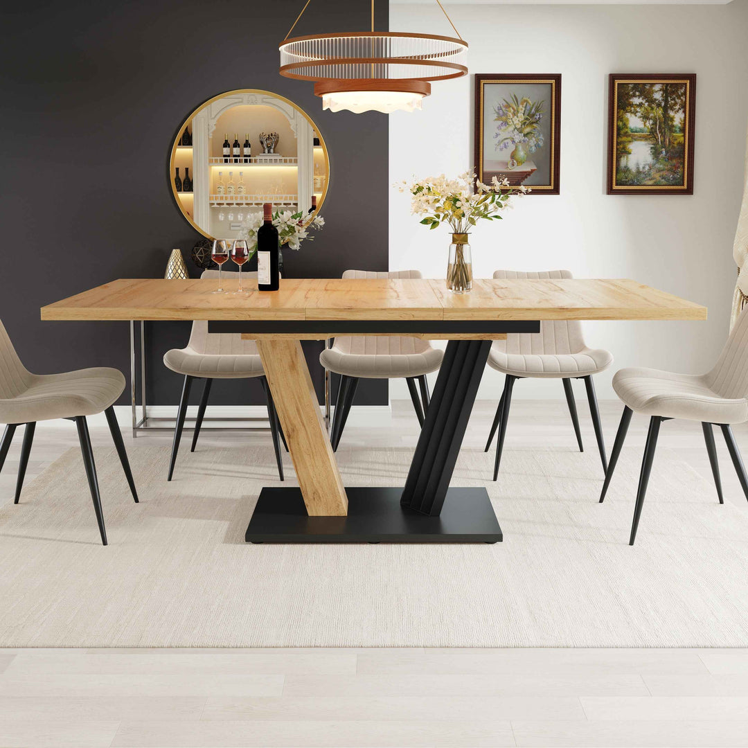 Extendable dining table wood grain V shape legs 120-160x80cm INFINITEZYNTH