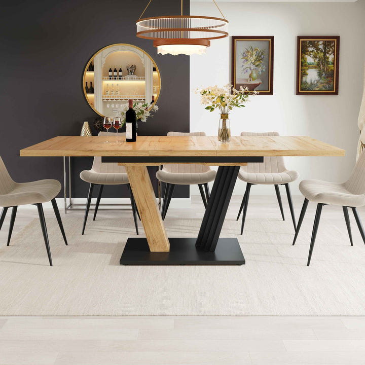 Extendable dining table wood grain V shape legs 120-160x80cm INFINITEZYNTH