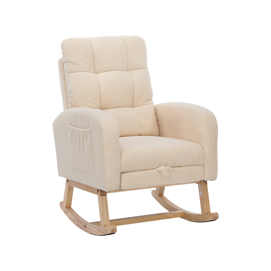 Beige teddy nursery rocking chair with adjustable footrest COMETLOAM