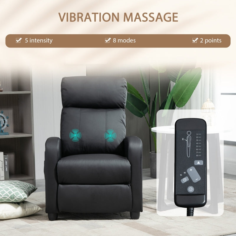 Faux leather black push back recliner armchair with massage adjustable leg rest BARCHANDUNE