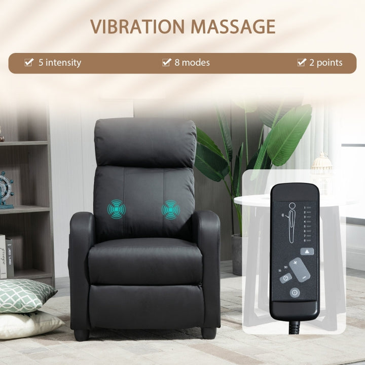 Faux leather black push back recliner armchair with massage adjustable leg rest BARCHANDUNE