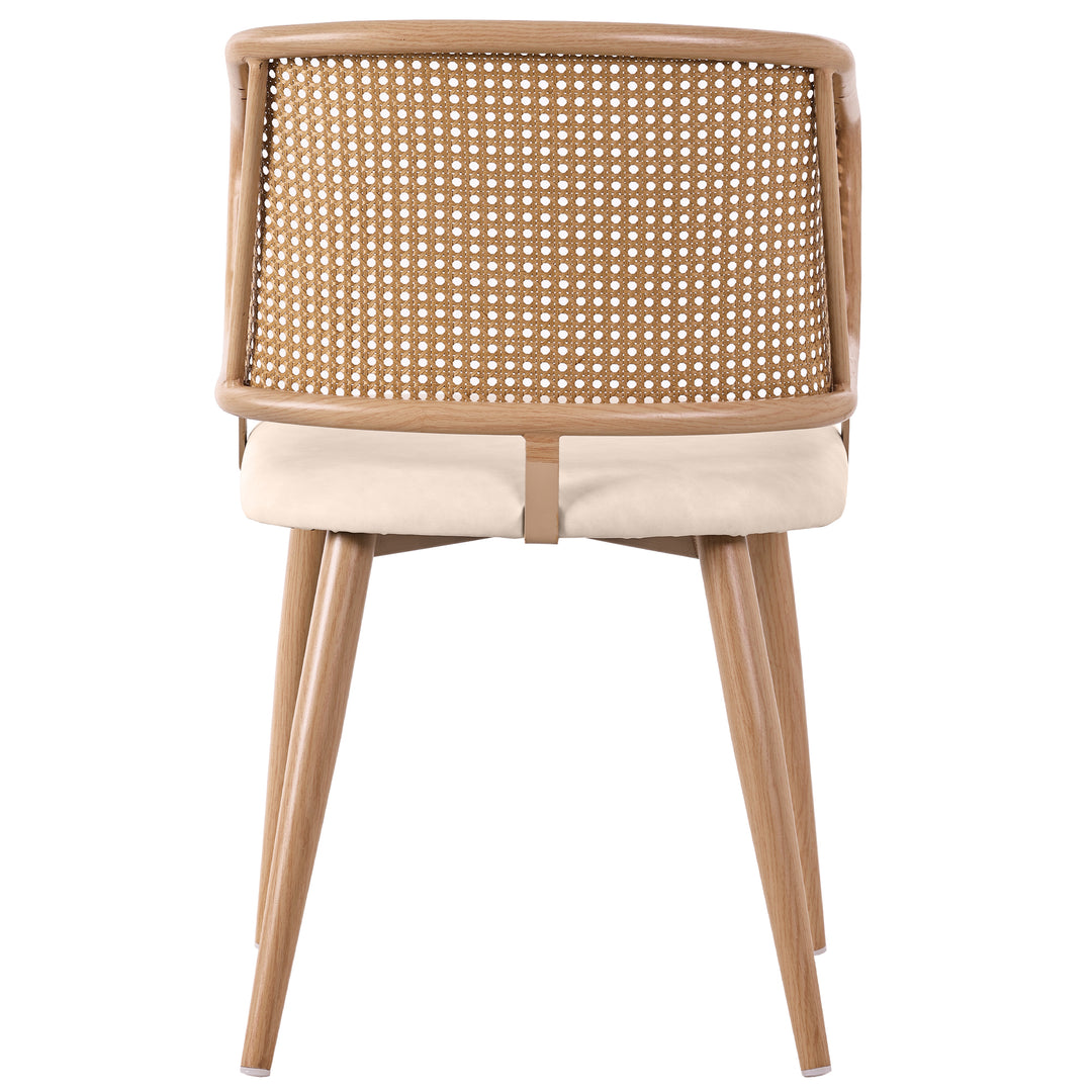 Set of 4 modern beige PU dining chairs with rattan backrest REELING