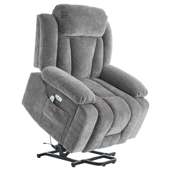 Electric lift up fabric grey large recliner with massage and heat MAGNETICFLUX