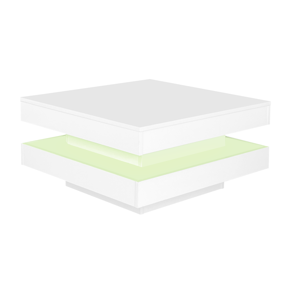 White square high gloss coffee table 360° rotating with 16-color LED light 70x70x36cm UHEX UK