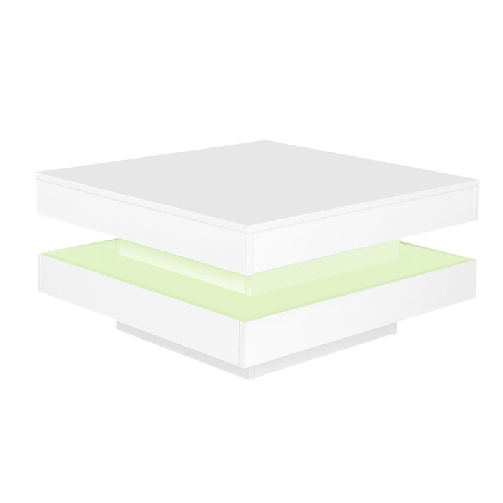 White square high gloss coffee table 360° rotating with 16-color LED light 70x70x36cm UHEX UK