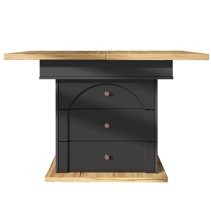 Extendable wooden dining table (110-140×80 cm) black shlef and 2 drawers SUNSPOT