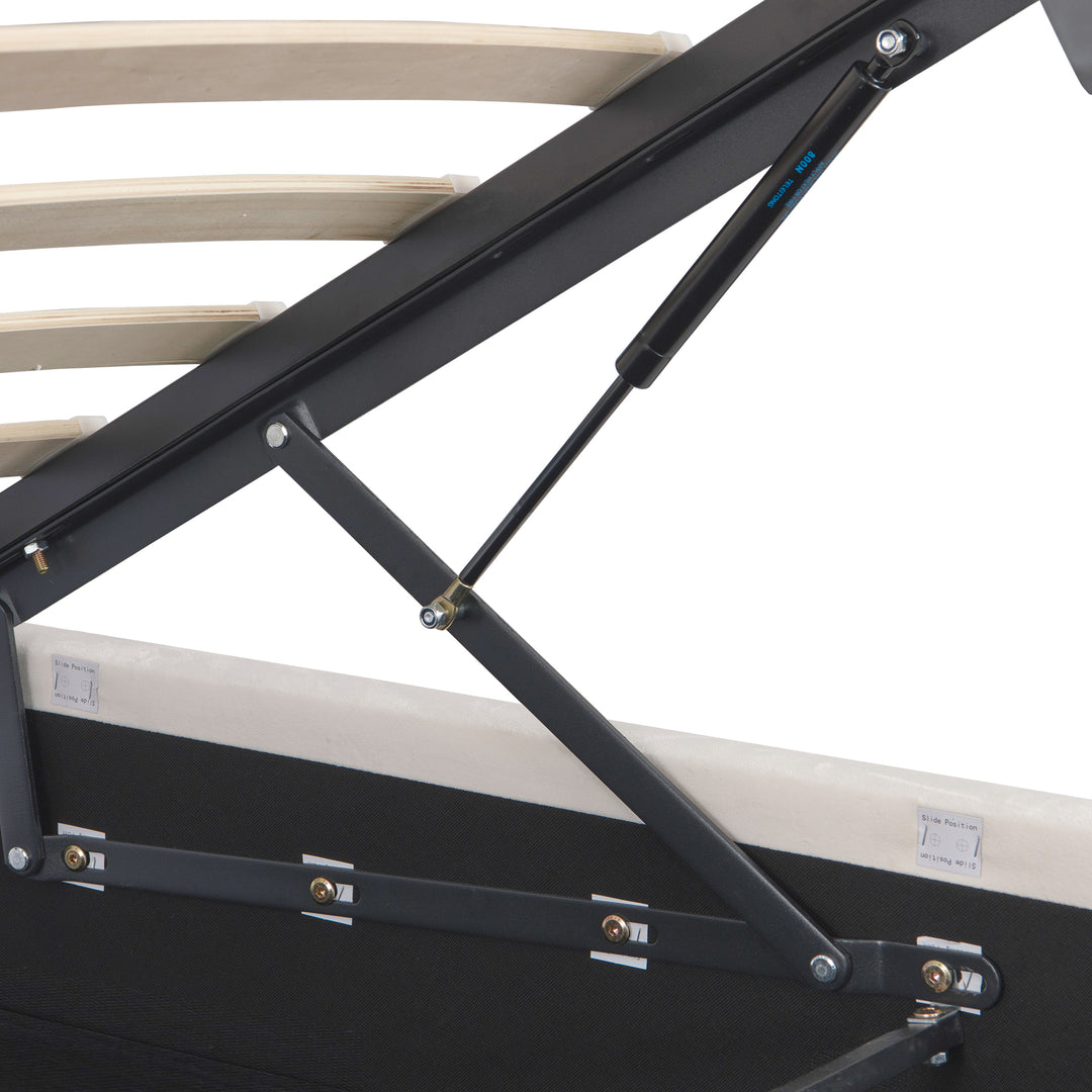 Beige velvet king ottoman end opening bed with LED lighting and charging station (150*200cm) DUSKHAVEN