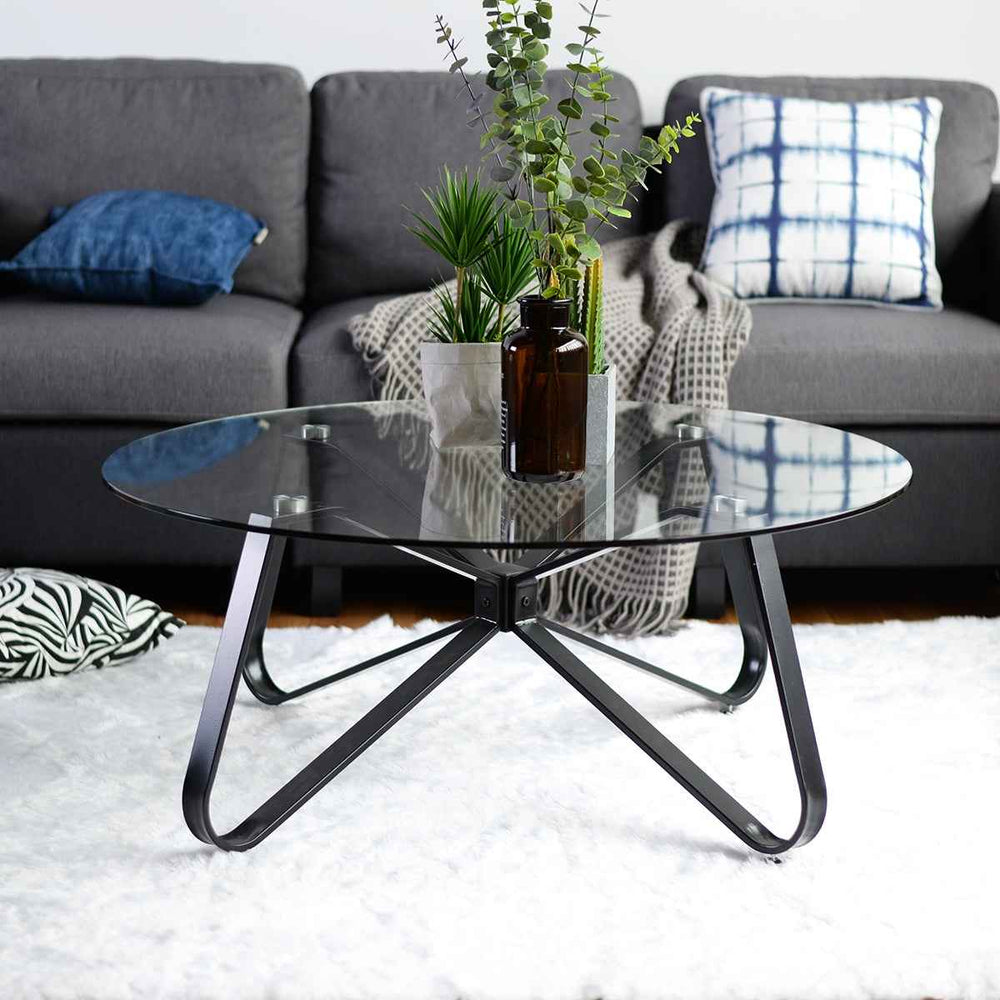Modern Glass Coffee Table 80x80cm Clear Tempered Glass Top Living Room Minimalist Style KONYA GLASS 80CM A