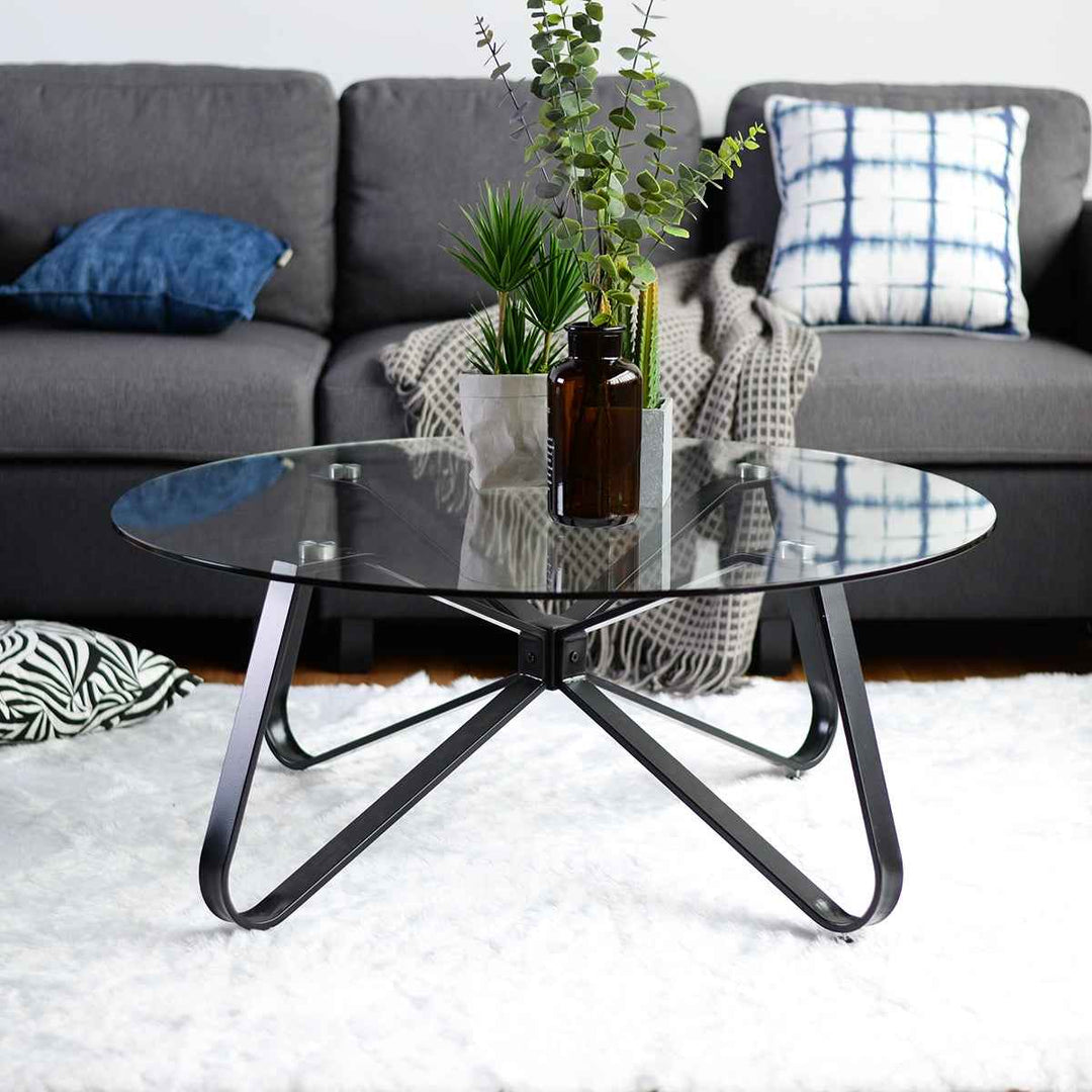 Modern Glass Coffee Table 80x80cm Clear Tempered Glass Top Living Room Minimalist Style KONYA GLASS 80CM A