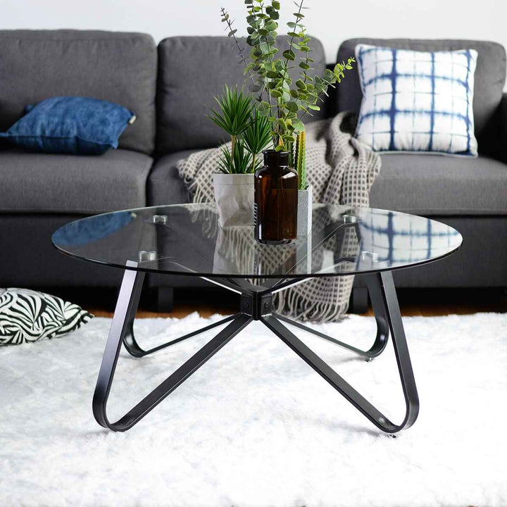 Modern Glass Coffee Table 80x80cm Clear Tempered Glass Top Living Room Minimalist Style KONYA GLASS 80CM A