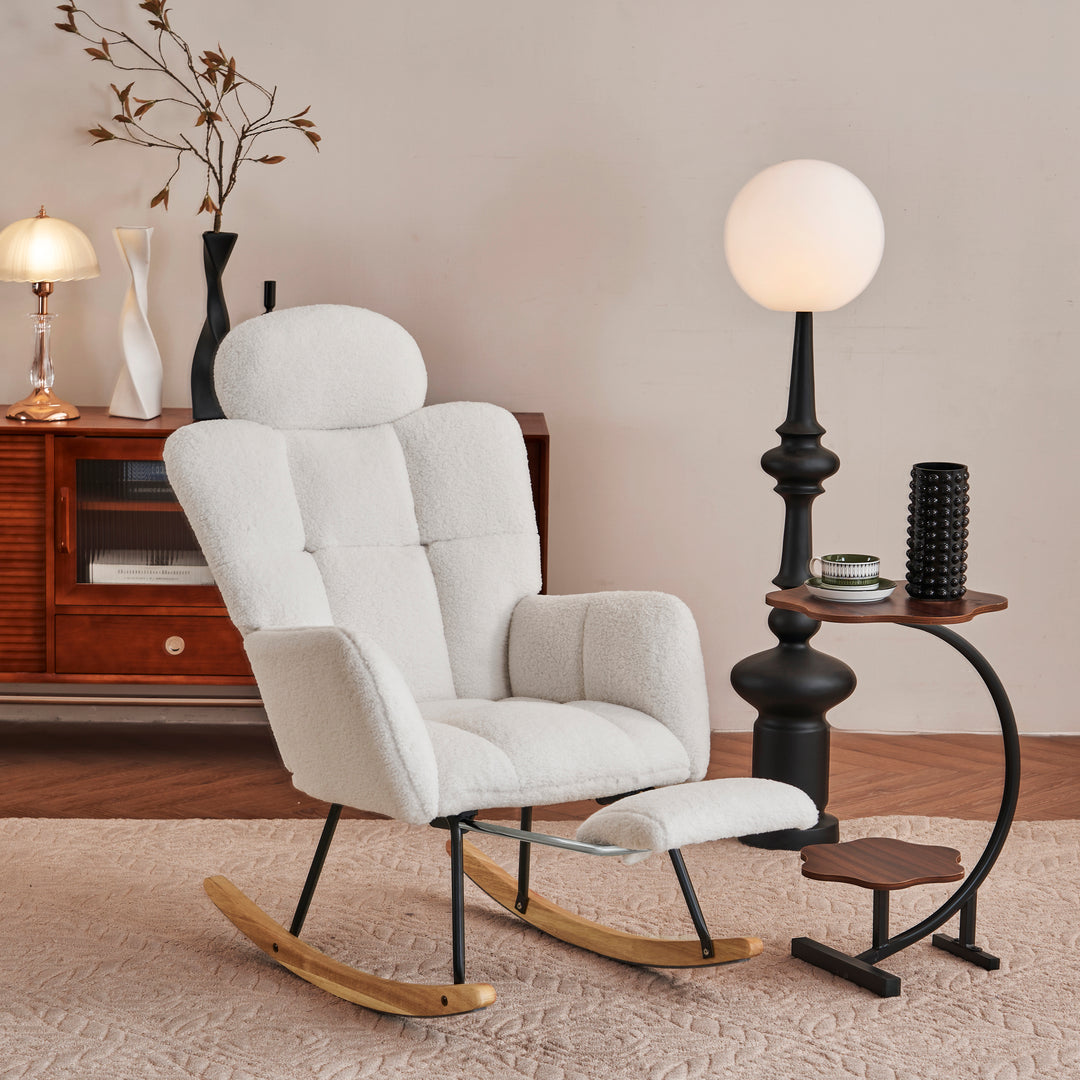 Teddy fabric tufted nursery rocking chair with footrest HABOOBBREATH