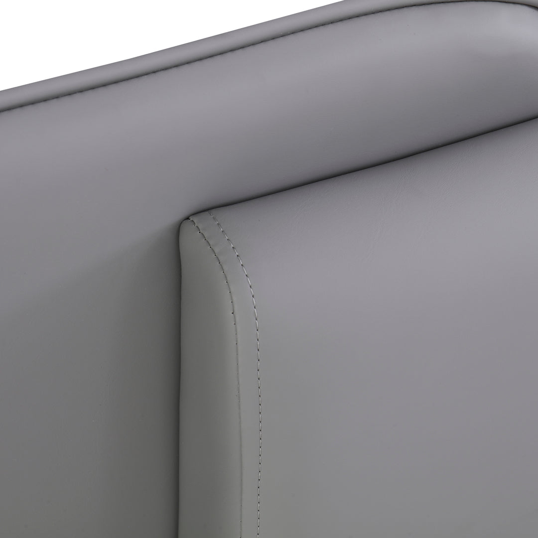 Grey PU upholstered double bed with charging port, 2 bedside lamps 135×190cm PASTUREBEARD