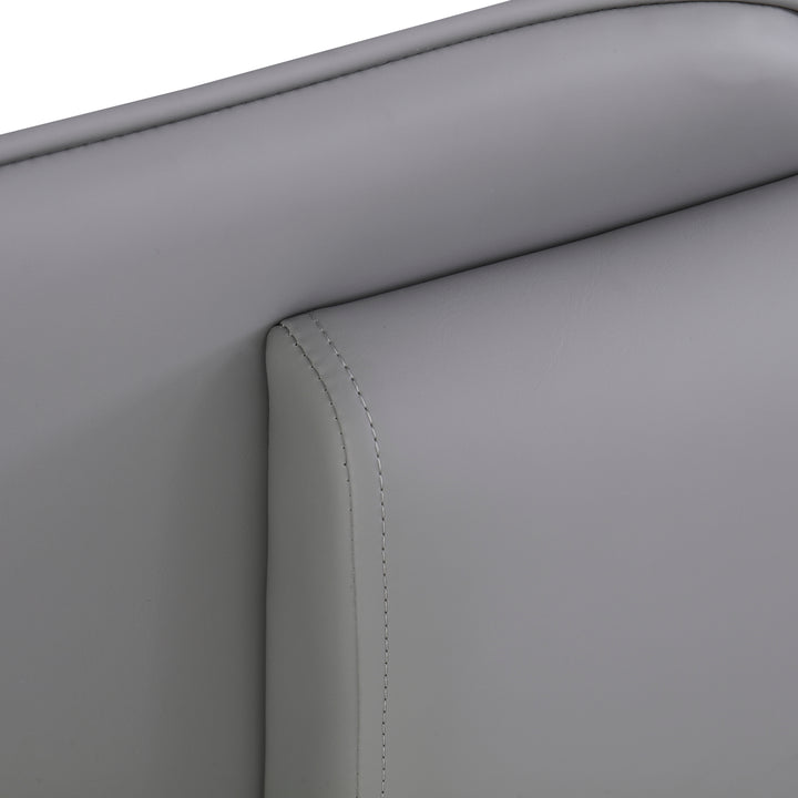 Grey PU upholstered double bed with charging port, 2 bedside lamps 135×190cm PASTUREBEARD