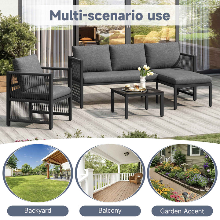 Garden furniture set 4-5 seater grey modular sofa with tempered glass table INFINITECASCD