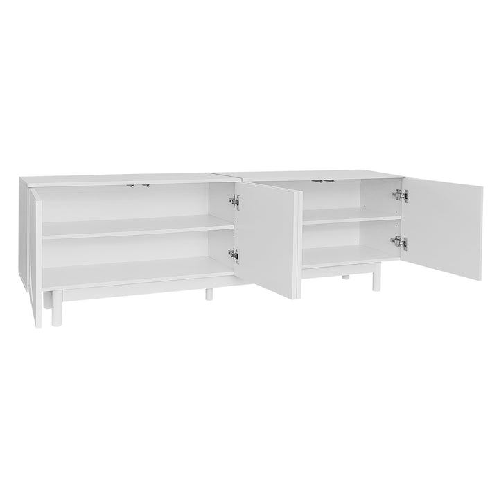 Modern white TV cabinet with 4 push-to-open storage doors RCEPTOR